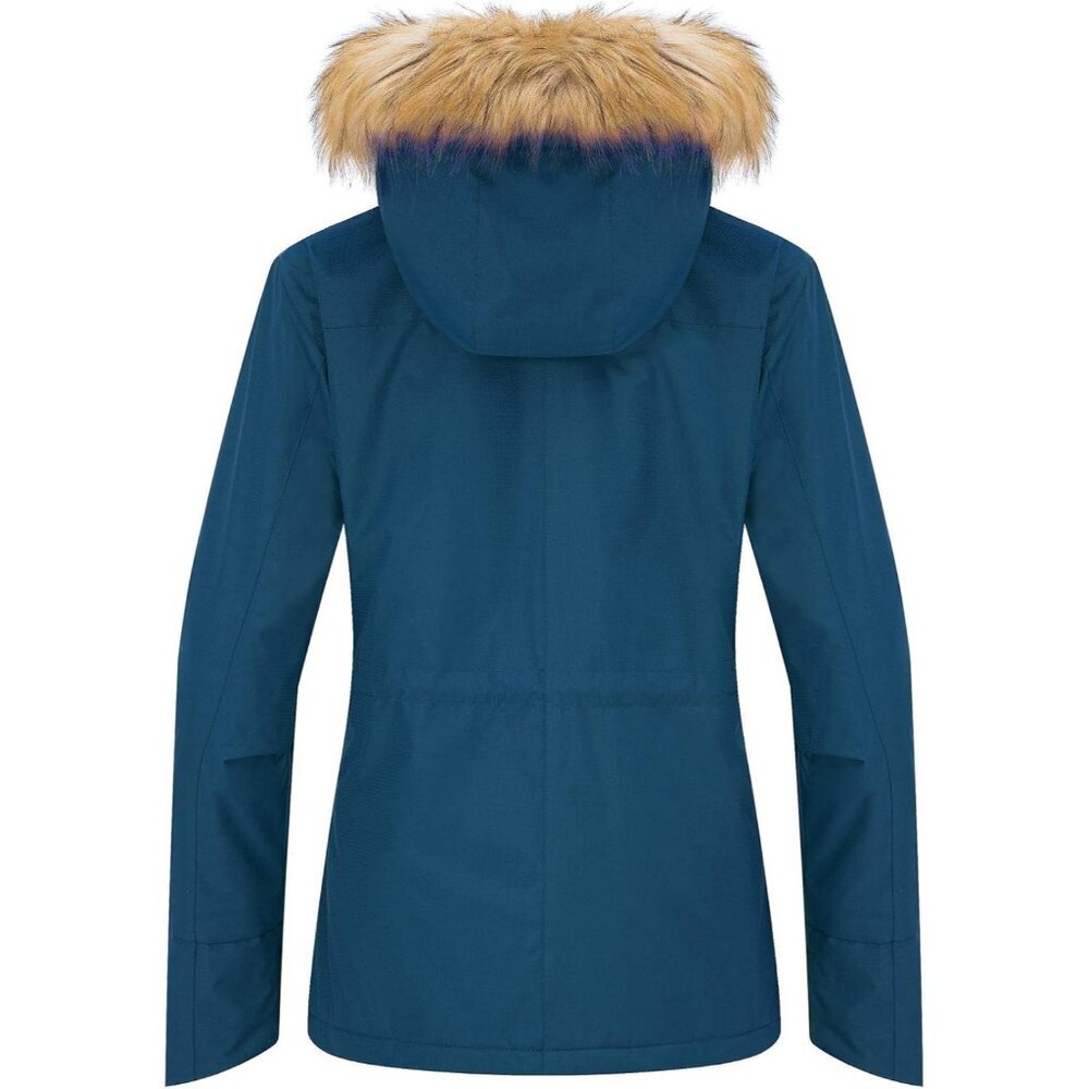 Women's Waterproof Navy Blue Snow Ski Jacket Hooded Coat Snowboarding Fleece - Picture 2 of 5